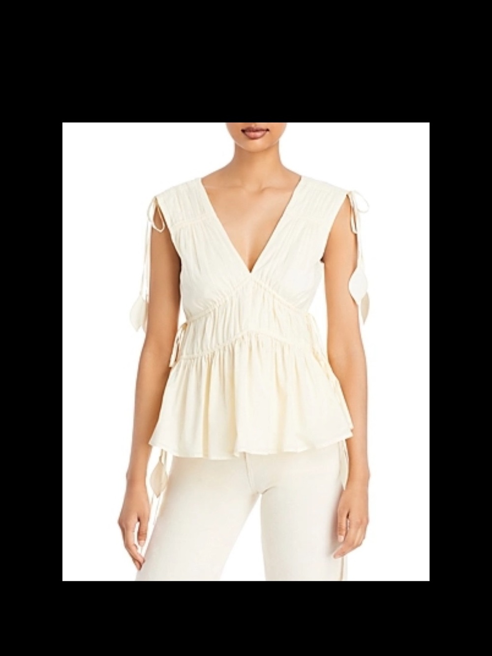 Tory Burch Cream V-Neck Peplum Tie-Sleeve Blouse size 4